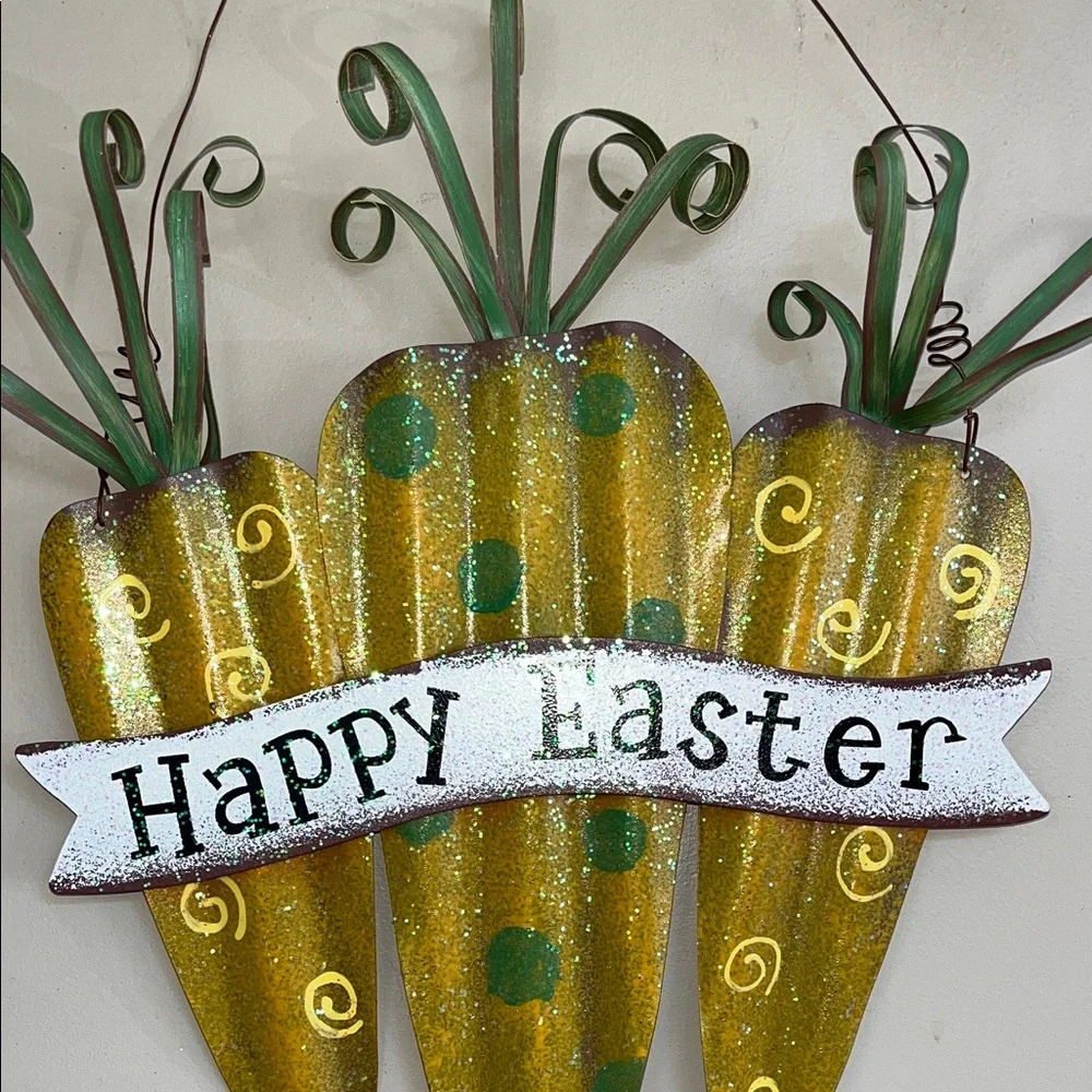 Happy Easter Gold & Green Carrot Wall Hanging